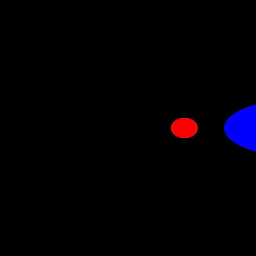 camera moving past two spheres